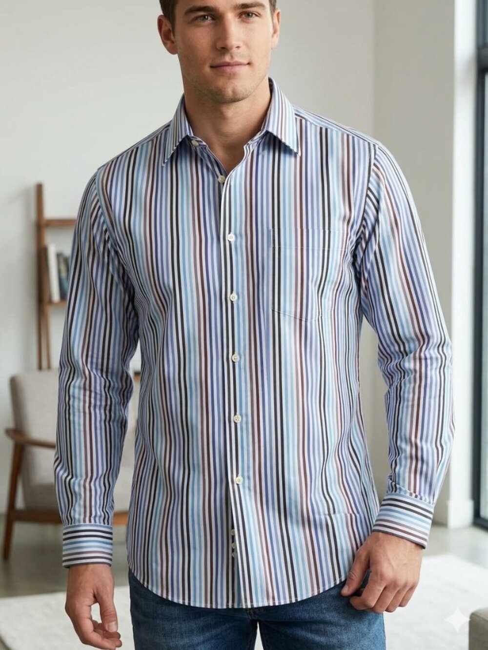 Geoffrey Beene Men's Long-Sleeve Multi-Striped Button-Down Shirt